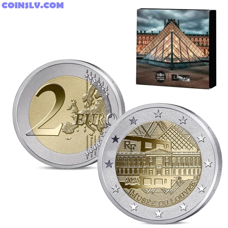Pièce 2 Euros France 2025 Musée Du Louvre - En Coincard - Collection Complète De 4 - Neuve FDC